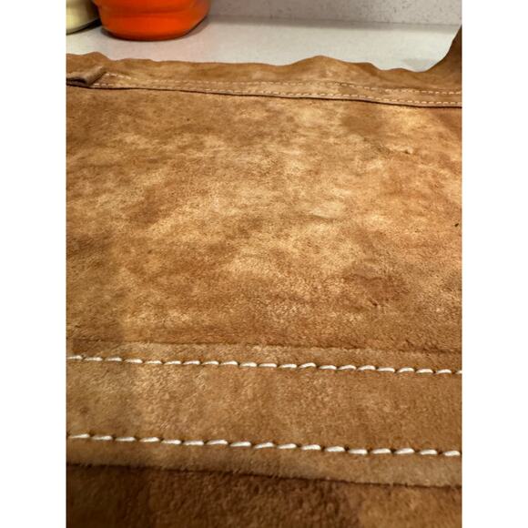 Vintage Suede Leather Firewood Log Carrier Tote Brown Double Handled 33"x 14” - Picture 2 of 7